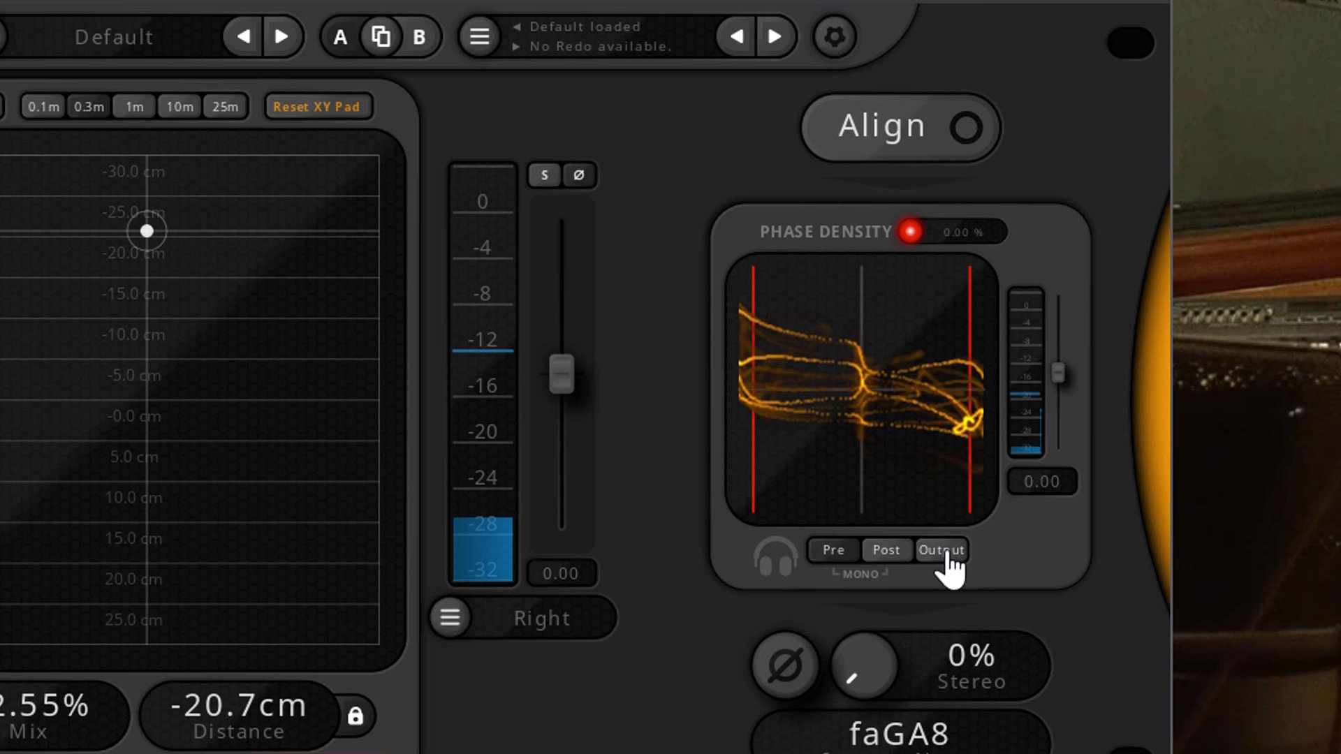 Screenshot of the faGuitarAlign VST Automatic Phase Alignmen Plugin processing double bass mic tracks
